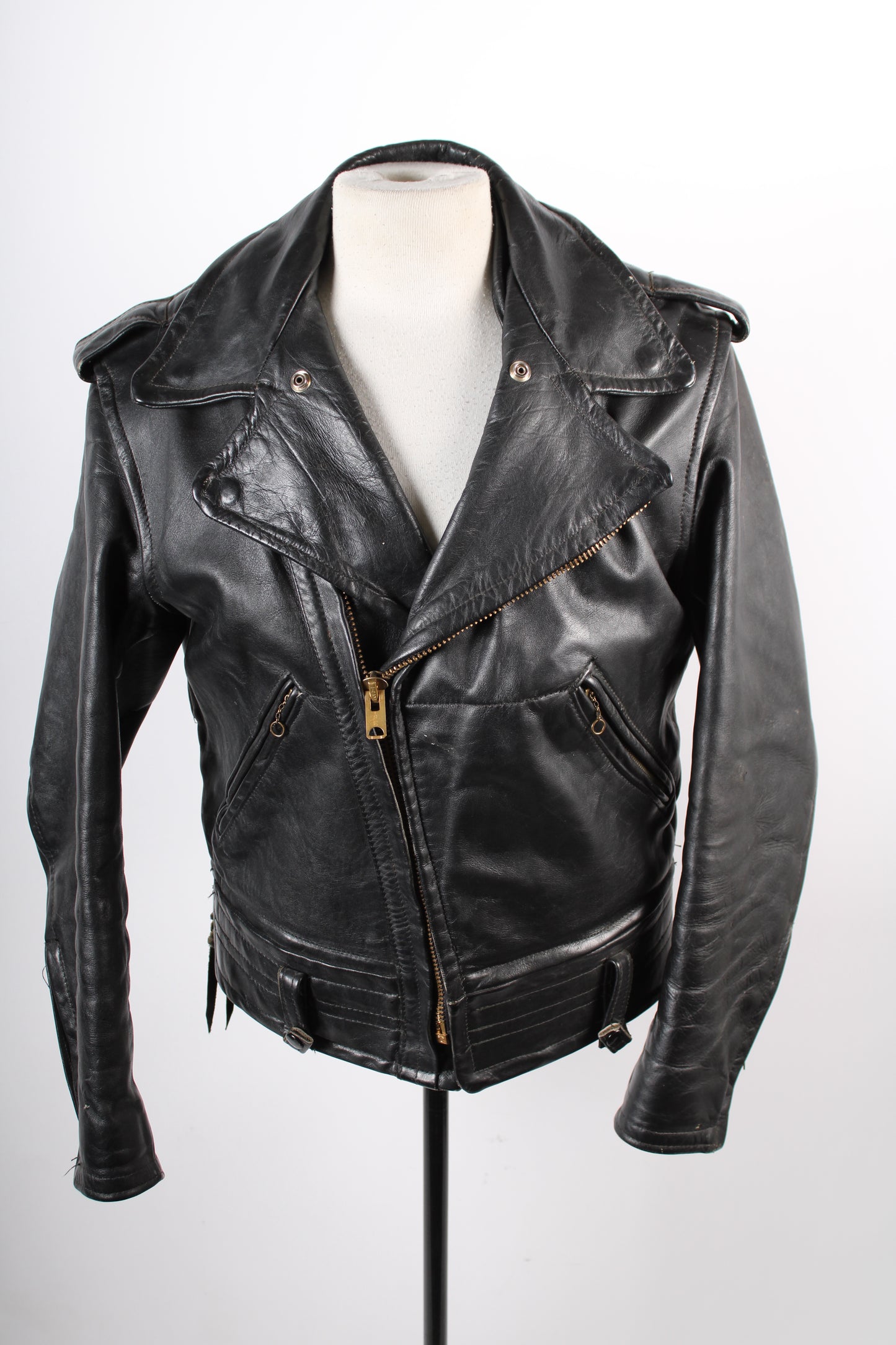Vintage Cal CHP Horsehide Leather Motorcycle Jacket Mens Size 38 USA Made