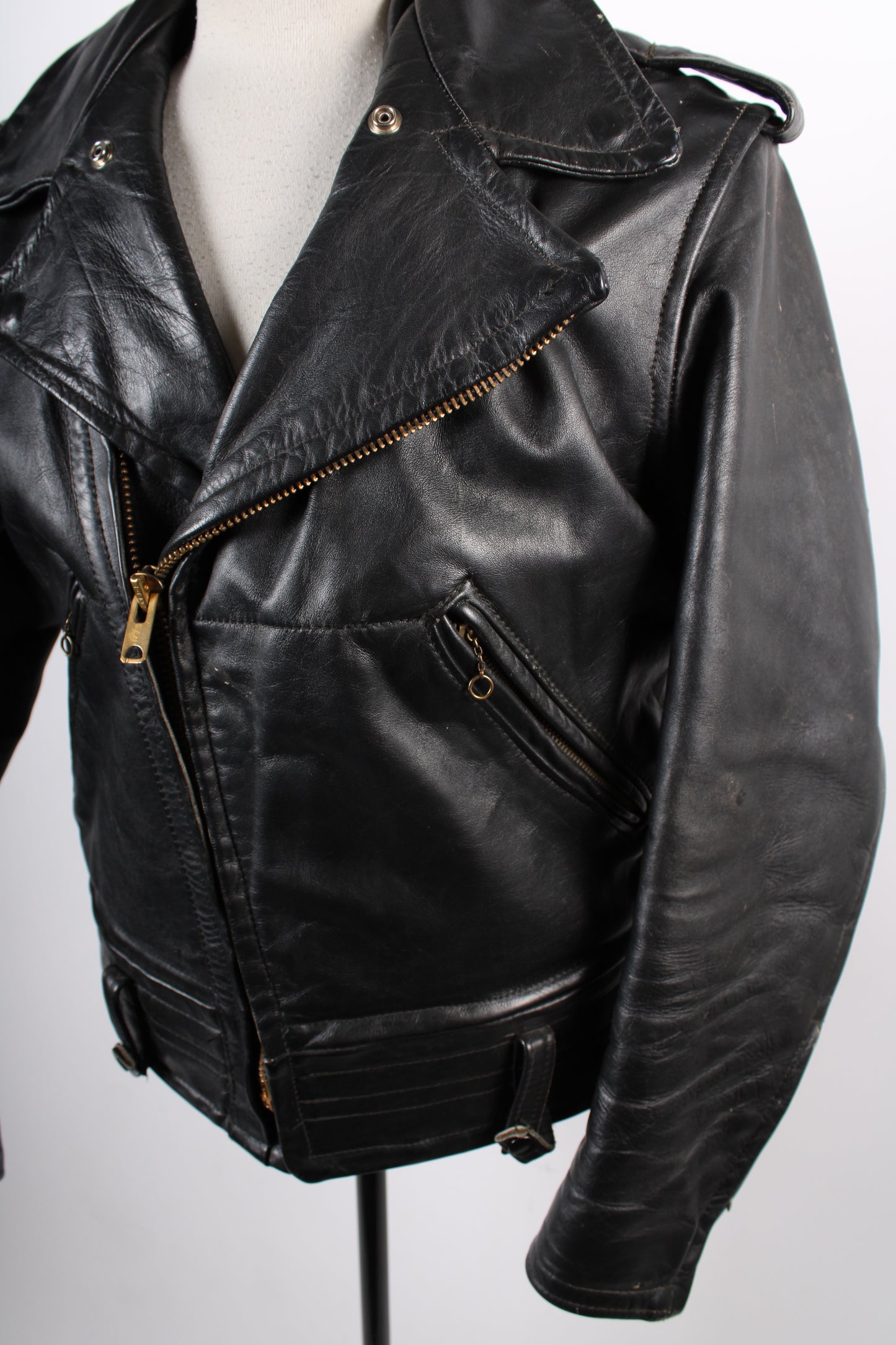 Vintage Cal CHP Horsehide Leather Motorcycle Jacket Mens Size 38 USA Made