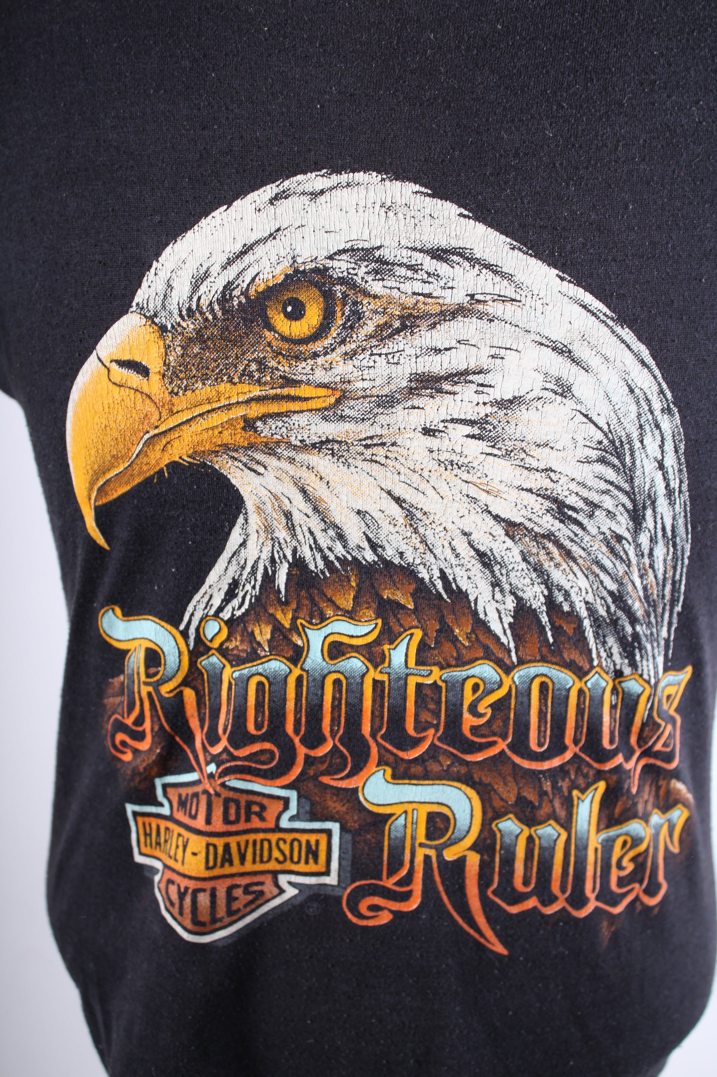 Vintage Harley Davidson 3-D Emblem Righteous Ruler Motorcycle Biker T-Shirt Mens Medium