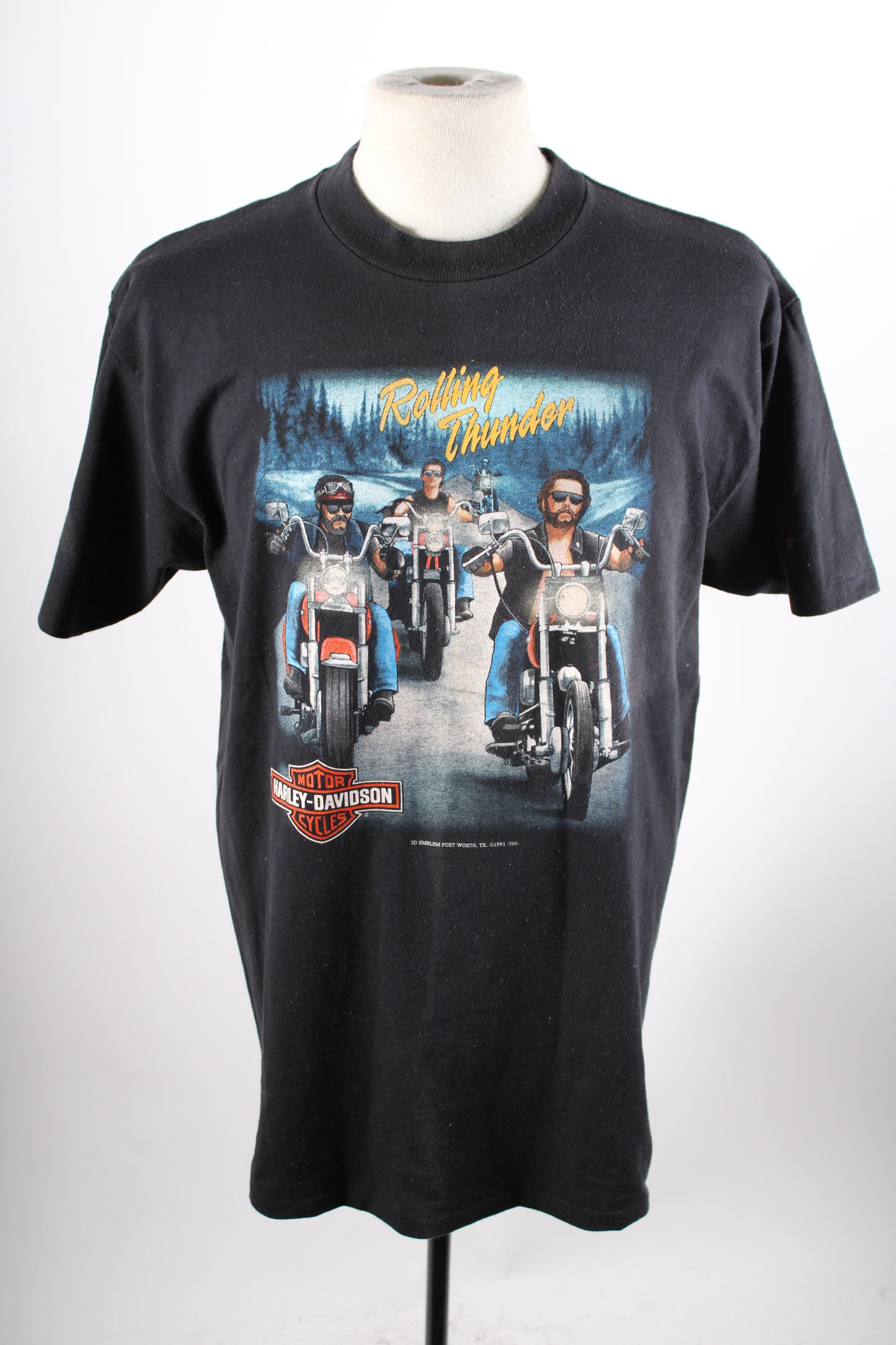 Vintage 90s Harley Davidson Rolling Thunder 3-D Emblem Motorcycle Biker T-Shirt Mens XL