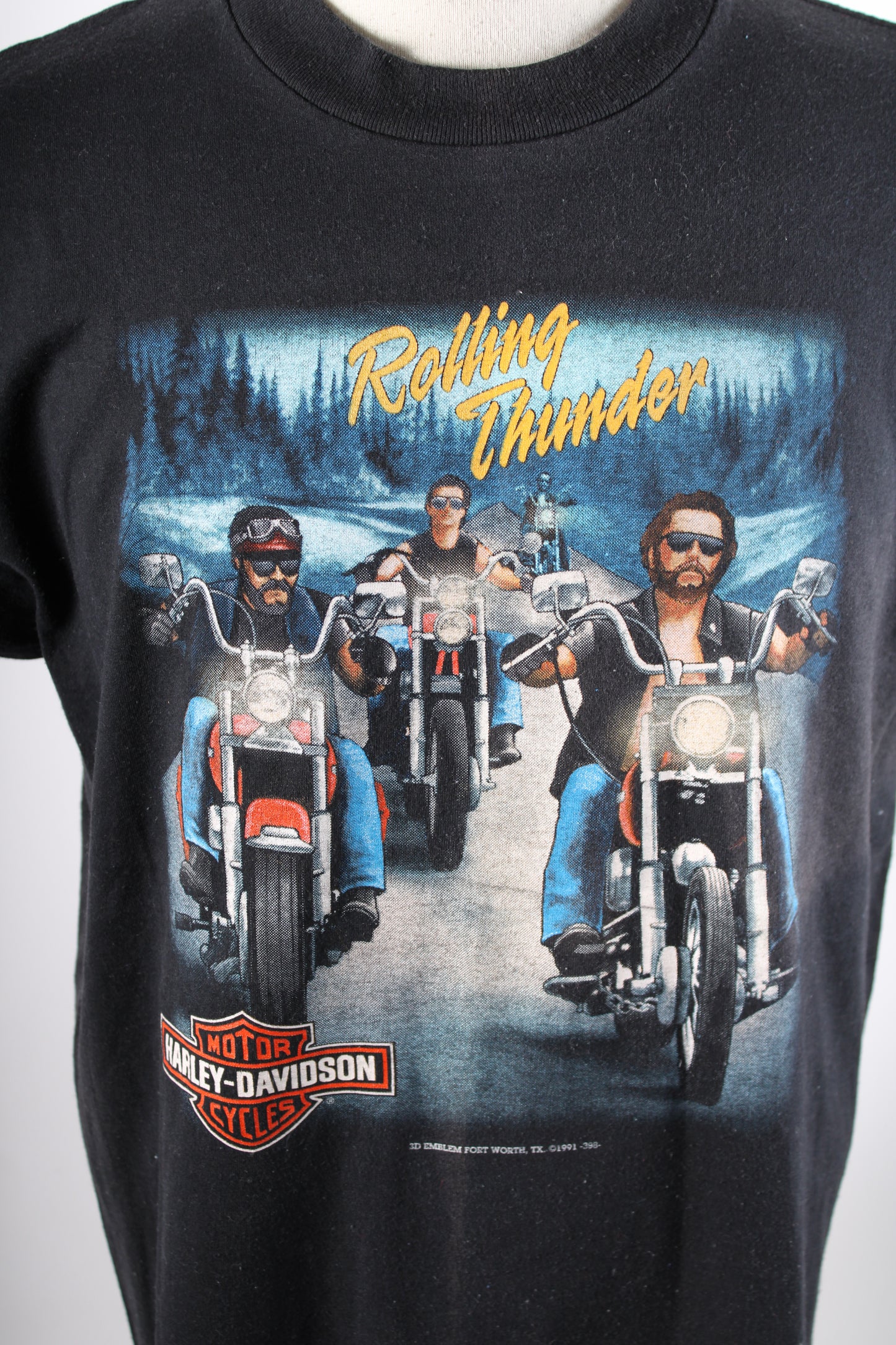Vintage 90s Harley Davidson Rolling Thunder 3-D Emblem Motorcycle Biker T-Shirt Mens XL