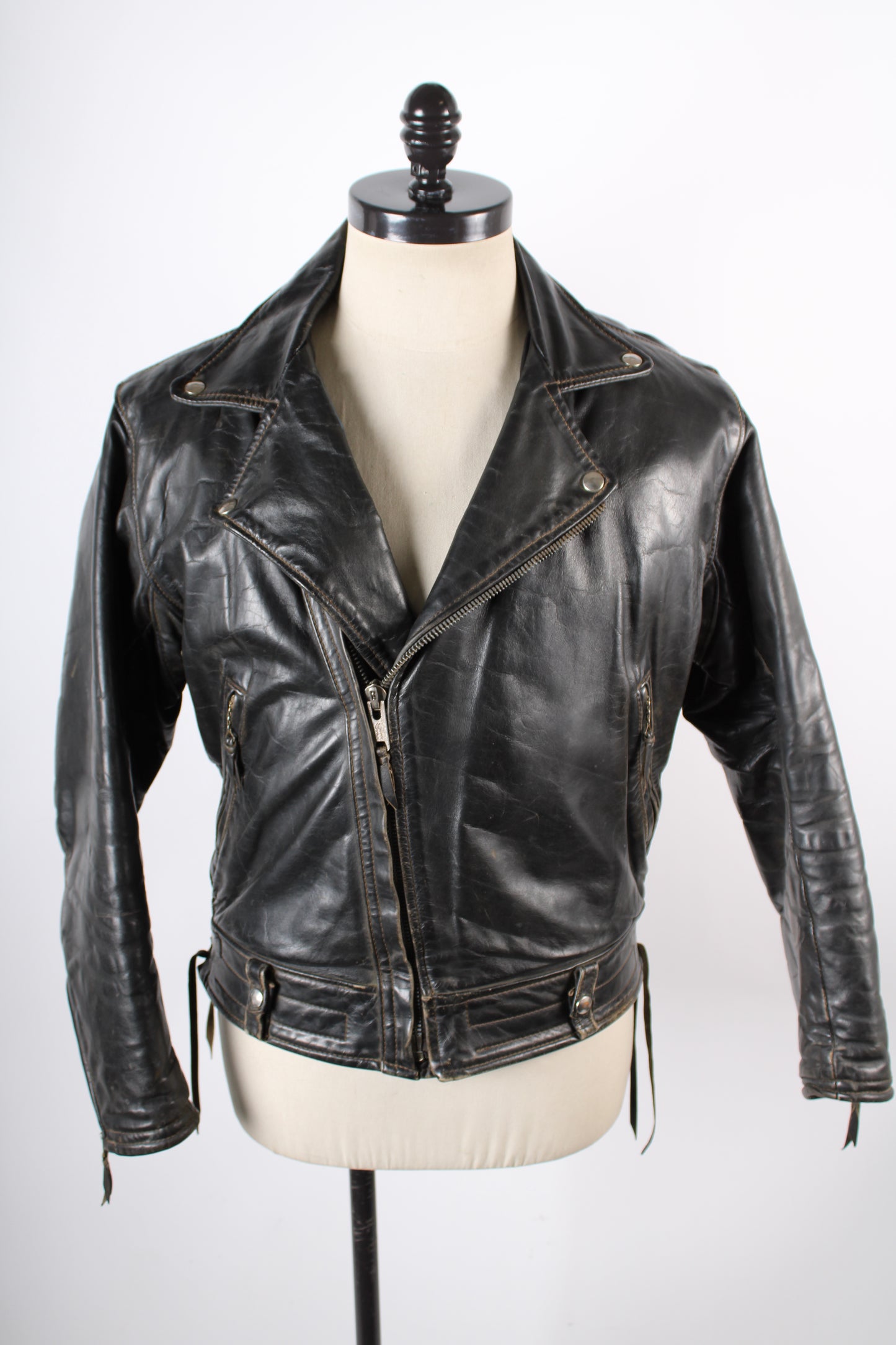 Vintage 60s 70s Langlitz Black Leather Columbia Motorcycle Coat Jacket Mens 42-44