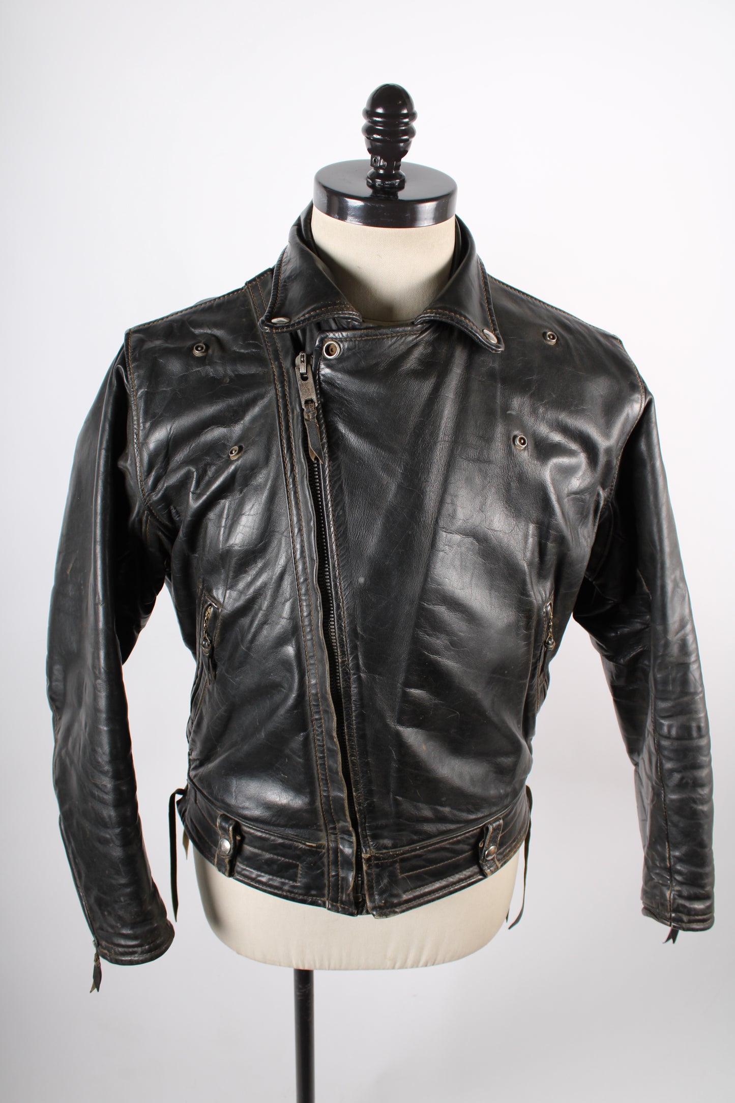 Vintage 60s 70s Langlitz Black Leather Columbia Motorcycle Coat Jacket Mens 42-44