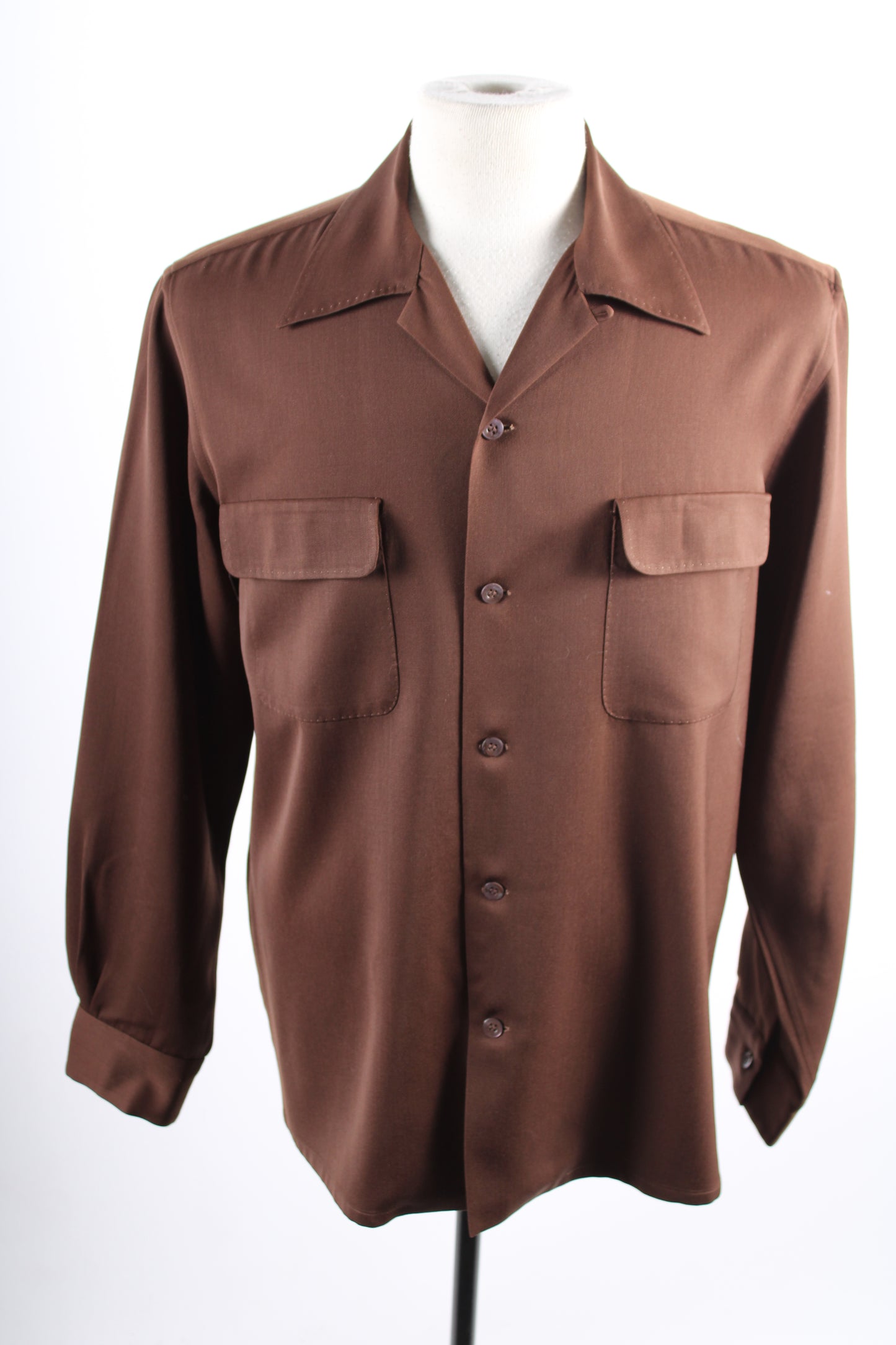 Vintage 1950s Gabardine Wool Loop Collar Mens Shirt Size Medium
