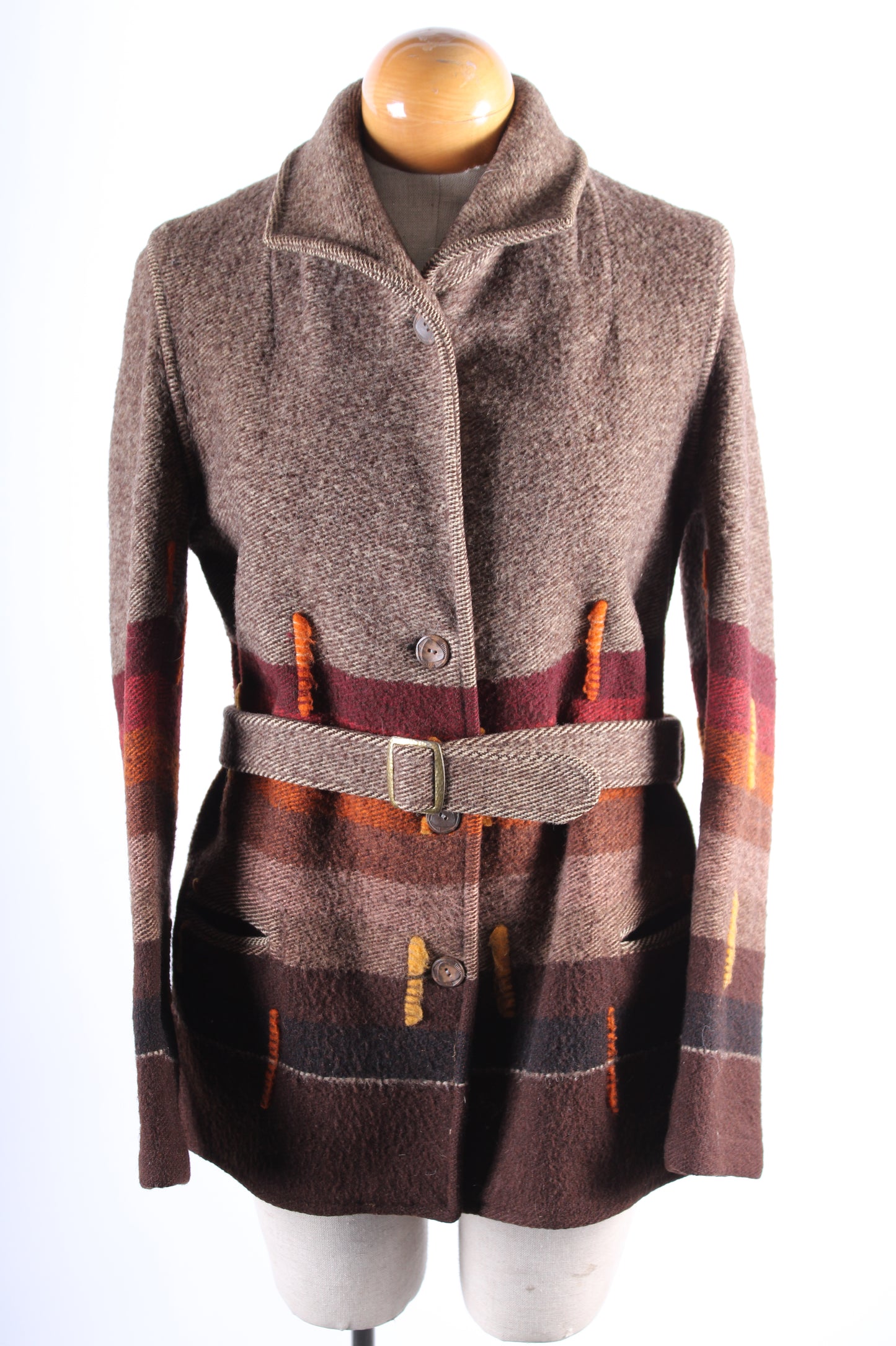 Vintage 1940s Belted Wool Tobaggan Coat Jacket Women's Size Medium