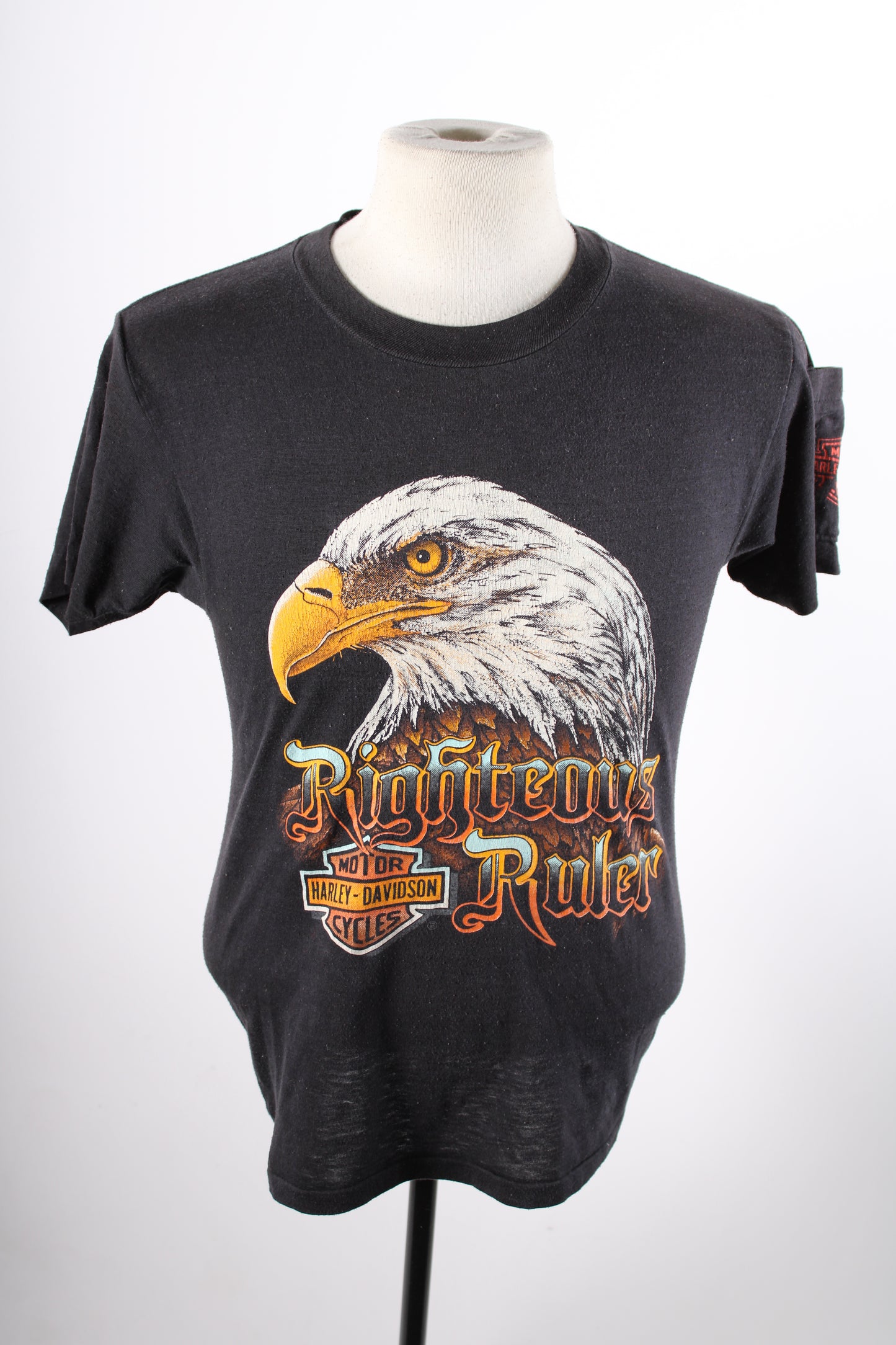 Vintage Harley Davidson 3-D Emblem Righteous Ruler Motorcycle Biker T-Shirt Mens Medium